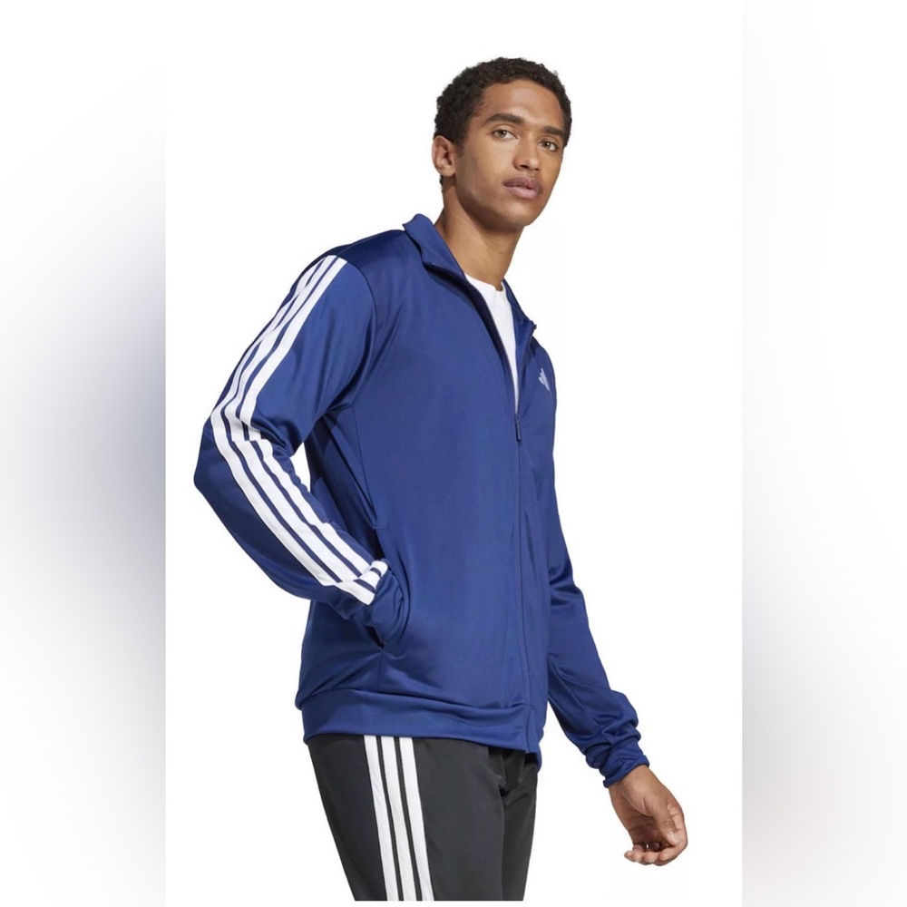 adidas Blue Track Jacket with White Sleeve Stripes